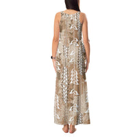 Beige Hawaii Tapa Pattern Tank Maxi Dress With Heliconia Vintage Style LT05 - Polynesian Pride
