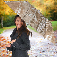 Beige Hawaii Tapa Pattern Umbrella With Heliconia Vintage Style LT05 - Polynesian Pride