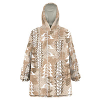 Beige Hawaii Tapa Pattern Wearable Blanket Hoodie With Heliconia Vintage Style LT05 One Size Beige - Polynesian Pride