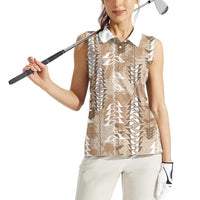 Beige Hawaii Tapa Pattern Women Sleeveless Polo Shirt With Heliconia Vintage Style LT05 - Polynesian Pride