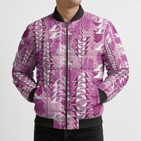 Magenta Hawaii Tapa Pattern Bomber Puffer Jacket With Heliconia Vintage Style LT05 - Polynesian Pride