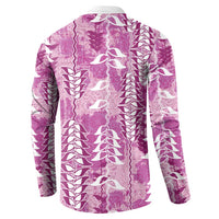 Magenta Hawaii Tapa Pattern Button Sweatshirt With Heliconia Vintage Style LT05 - Polynesian Pride