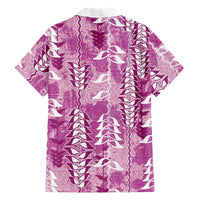 Magenta Hawaii Tapa Pattern Family Matching Off The Shoulder Long Sleeve Dress and Hawaiian Shirt With Heliconia Vintage Style