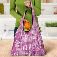 Magenta Hawaii Tapa Pattern Grocery Bag With Heliconia Vintage Style LT05 - Polynesian Pride