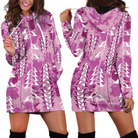 Magenta Hawaii Tapa Pattern Hoodie Dress With Heliconia Vintage Style LT05 - Polynesian Pride