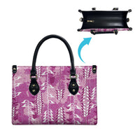 Magenta Hawaii Tapa Pattern Leather Bag With Heliconia Vintage Style LT05 - Polynesian Pride