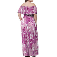 Magenta Hawaii Tapa Pattern Off Shoulder Maxi Dress With Heliconia Vintage Style LT05 - Polynesian Pride
