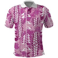Magenta Hawaii Tapa Pattern Polo Shirt With Heliconia Vintage Style LT05 Magenta - Polynesian Pride