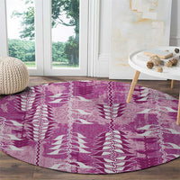 Magenta Hawaii Tapa Pattern Round Carpet With Heliconia Vintage Style LT05 - Polynesian Pride