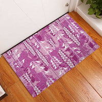 Magenta Hawaii Tapa Pattern Rubber Doormat With Heliconia Vintage Style LT05 - Polynesian Pride