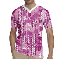 Magenta Hawaii Tapa Pattern Rugby Jersey With Heliconia Vintage Style LT05 - Polynesian Pride