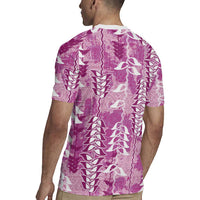 Magenta Hawaii Tapa Pattern Rugby Jersey With Heliconia Vintage Style LT05 - Polynesian Pride