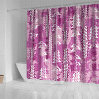 Magenta Hawaii Tapa Pattern Shower Curtain With Heliconia Vintage Style LT05 - Polynesian Pride