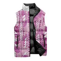 Magenta Hawaii Tapa Pattern Sleeveless Puffer Jacket With Heliconia Vintage Style LT05 - Polynesian Pride