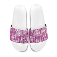 Magenta Hawaii Tapa Pattern Slide Sandals With Heliconia Vintage Style LT05 Magenta - Polynesian Pride