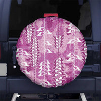 Magenta Hawaii Tapa Pattern Spare Tire Cover With Heliconia Vintage Style LT05 No hole Magenta - Polynesian Pride