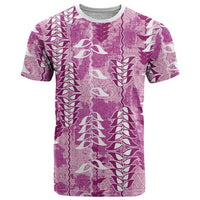 Magenta Hawaii Tapa Pattern T Shirt With Heliconia Vintage Style LT05 Magenta - Polynesian Pride