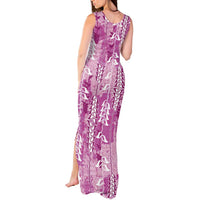 Magenta Hawaii Tapa Pattern Tank Maxi Dress With Heliconia Vintage Style LT05 - Polynesian Pride