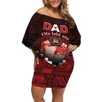 Personalised Tonga Happy Father's Day Off Shoulder Short Dress Ofa Lahi Atu Dad Polynesian Tribal LT05 Women Red - Polynesian Pride