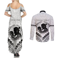 Personalised New Zealand Happy Father's Day Couples Matching Summer Maxi Dress and Long Sleeve Button Shirt Aroha Ahau Ki A Koe Papa Polynesian Tribal LT05 - Polynesian Pride