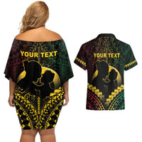 Personalised Vanuatu Happy Father's Day Couples Matching Off Shoulder Short Dress and Hawaiian Shirt Mi Lavem Yu Papa Polynesian Tribal LT05 - Polynesian Pride