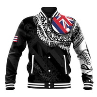 Hawaii Flag Day Baseball Jacket Hawaiian Maile Lei LT05 Unisex Black - Polynesian Pride