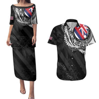 Hawaii Flag Day Couples Matching Puletasi and Hawaiian Shirt Hawaiian Maile Lei LT05 Black - Polynesian Pride
