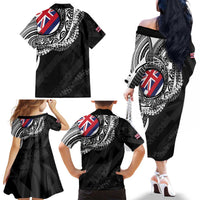 Hawaii Flag Day Family Matching Off The Shoulder Long Sleeve Dress and Hawaiian Shirt Hawaiian Maile Lei