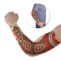 Samoa Language Week Arm Sleeves Samoan Motif With Red Hibiscus - Polynesian Pride