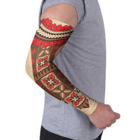 Samoa Language Week Arm Sleeves Samoan Motif With Red Hibiscus - Polynesian Pride