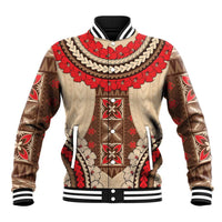 Samoa Language Week Baseball Jacket Samoan Motif With Red Hibiscus