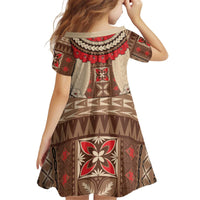 Samoa Language Week Kid Short Sleeve Dress Samoan Motif With Red Hibiscus