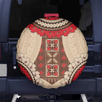 Samoa Language Week Spare Tire Cover Samoan Motif With Red Hibiscus