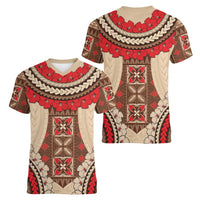Samoa Language Week Women V-Neck T-Shirt Samoan Motif With Red Hibiscus
