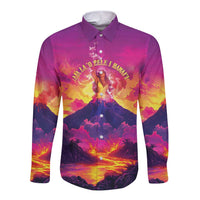 Hawaii Kilauea Volcano Long Sleeve Button Shirt There Is Pele Goddess Of The Volcano LT05 Unisex Purple - Polynesian Pride