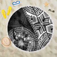 Hibiscus With Black Austronesian Tattoo Pattern Beach Blanket LT05 One Size 150cm Black - Polynesian Pride