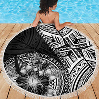 Hibiscus With Black Austronesian Tattoo Pattern Beach Blanket LT05 - Polynesian Pride