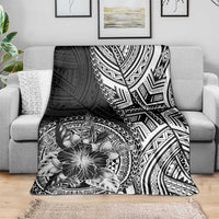 Hibiscus With Black Austronesian Tattoo Pattern Blanket - Polynesian Pride