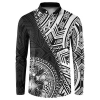 Hibiscus With Black Austronesian Tattoo Pattern Button Sweatshirt LT05 Black - Polynesian Pride