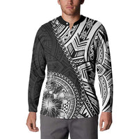 Hibiscus With Black Austronesian Tattoo Pattern Button Sweatshirt LT05 - Polynesian Pride