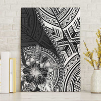 Hibiscus With Black Austronesian Tattoo Pattern Canvas Wall Art LT05 Without Frame Black - Polynesian Pride