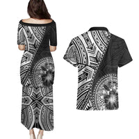 Hibiscus With Black Austronesian Tattoo Pattern Couples Matching Puletasi and Hawaiian Shirt - Polynesian Pride
