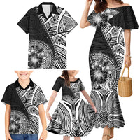 Hibiscus With Black Austronesian Tattoo Pattern Family Matching Mermaid Dress and Hawaiian Shirt - Polynesian Pride