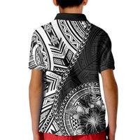 Hibiscus With Black Austronesian Tattoo Pattern Kid Polo Shirt - Polynesian Pride