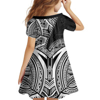 Hibiscus With Black Austronesian Tattoo Pattern Kid Short Sleeve Dress - Polynesian Pride