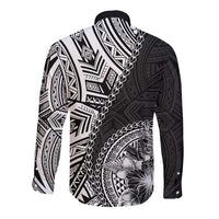 Hibiscus With Black Austronesian Tattoo Pattern Long Sleeve Button Shirt LT05 - Polynesian Pride
