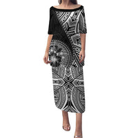 Hibiscus With Black Austronesian Tattoo Pattern Puletasi LT05 Long Dress Black - Polynesian Pride