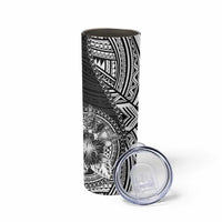 Hibiscus With Black Austronesian Tattoo Pattern Skinny Tumbler - Polynesian Pride
