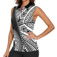 Hibiscus With Black Austronesian Tattoo Pattern Women Sleeveless Polo Shirt - Polynesian Pride