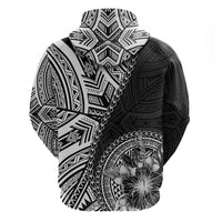 Hibiscus With Black Austronesian Tattoo Pattern Zip Hoodie - Polynesian Pride